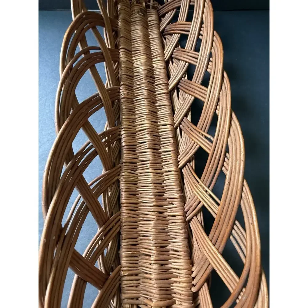 Vintage Woven French Country Bread Basket Wicker Rattan Cottagecore Farmhouse